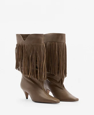 Mango Women's Fringe Panel Leather Ankle Boots