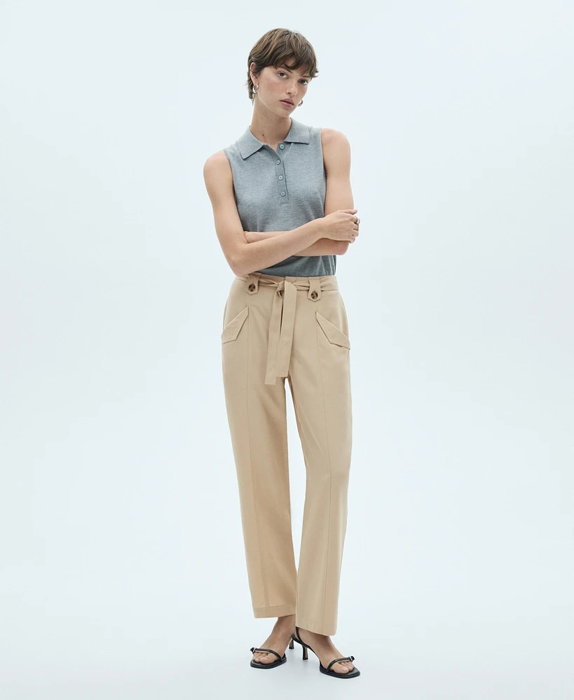 Mango Women's Button Loops and Bow Trousers