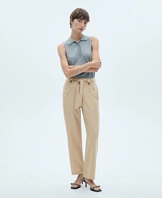 Mango Women's Button Loops and Bow Trousers