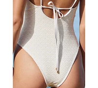 Cotton On Women's Metallic Lace Tie-Back Brazilian One-Piece Swimsuit