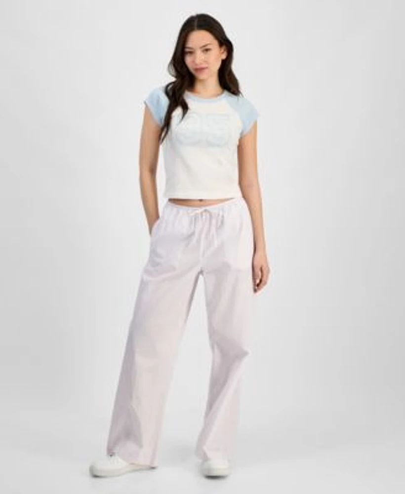 Juniors Cap Sleeve Baseball T Shirt Seersucker Drawstring Pajama Pants