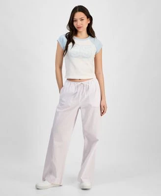 Juniors Cap Sleeve Baseball T Shirt Seersucker Drawstring Pajama Pants