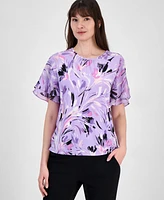 Kasper Women's Printed Flutter-Sleeve Blouse