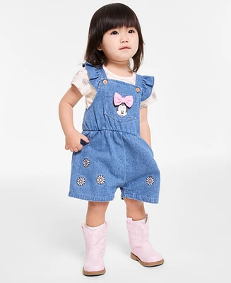 Disney Baby Girl 2-Pc. Minnie T-Shirt & Denim Shortall Set