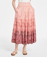 Liverpool Los Angeles Women's Tiered Woven Maxi Skirt with Smocked Waist