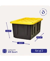 Homz Durabilt Heavy Duty 27 Gallon Plastic Organizer Storage Bin Tote (2 Pack)