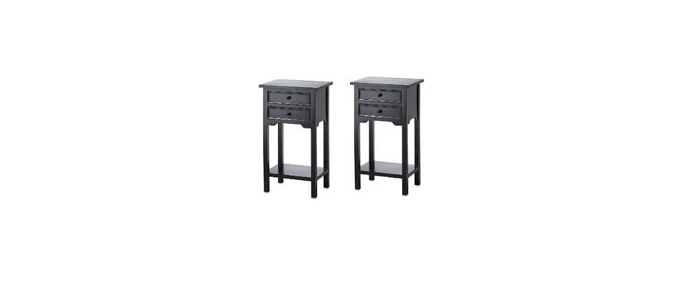 Slickblue Set of 2 Nightstand Side Tables / End Table in Black Finish Pine Wood