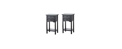 Slickblue Set of 2 Nightstand Side Tables / End Table in Black Finish Pine Wood