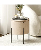 Nestl Boucle Round Ottoman with Hidden Storage – Modern Foot Stool, Makeup Vanity Small Rest