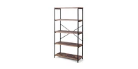 Slickblue Industrial Metal Wood 5-Tier Bookcase Storage Rack Book Shelf