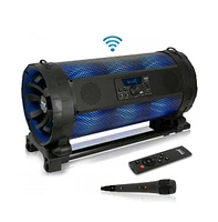 Pyle Portable Bluetooth BoomBox Speaker System with Led Lights, Fm Radio, Karaoke Microphone, 600W Output