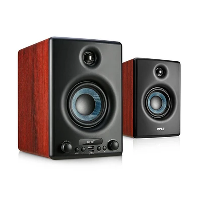 Pyle Hi-Fi Powered Bookshelf Speakers, Bluetooth Desktop Monitor System, 300W with Rca Input, MP3 & Usb Support (Black)