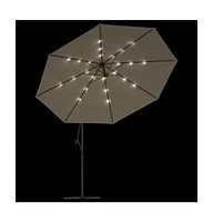 Cantilever Garden Parasol with Led Lights and Metal Pole 137.8" Taupe