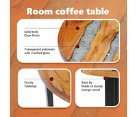 Coffee Table 15.7"x17.7" Solid Teak Wood and Polyresin