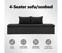 Sun Bed with Cushions Poly Rattan Black