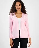 Kasper Women's Embroidered Open-Front Cardigan