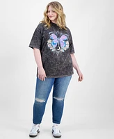 Rebellious One Trendy Plus Floral Butterfly Cotton Graphic T-Shirt