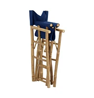 vidaXL Folding Director's Chairs 2 pcs Blue Bamboo and Fabric