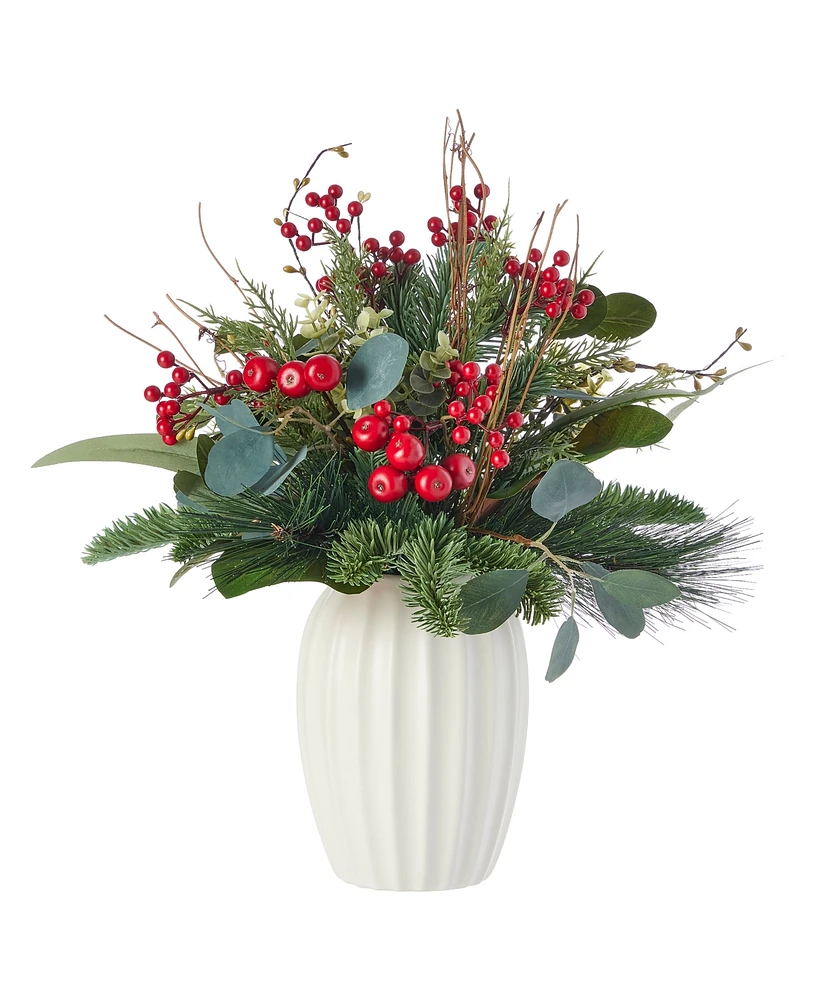 Seasonal 19" Magnolia Leaf, Eucalyptus, and Berry Arrangement