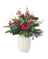 Seasonal 19" Magnolia Leaf, Eucalyptus, and Berry Arrangement