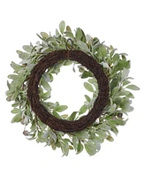 Seasonal 24" Snowy Lambs Ear and Holly Berry Wreath