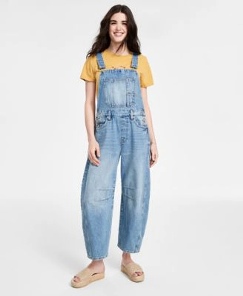 Lucky Brand Womens Cotton Crewneck Tee Denim Overalls