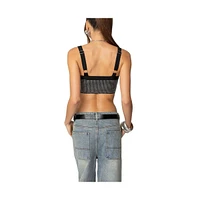 Edikted Womens Rhinestone Ribbed Crop Top