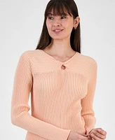 Tahari Asl Women's Ribbed V-Neck Twist-Front Sweater