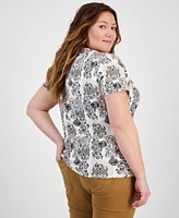 Style & Co Plus Printed Short-Sleeve Henley Tee, Exclusively at Macy's