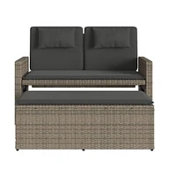 vidaXL Reclining Patio Bench with Cushions Gray Poly Rattan