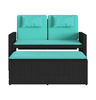 vidaXL Reclining Patio Bench with Cushions Poly Rattan