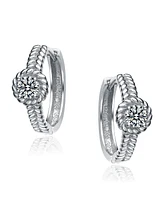 Genevive Sterling Silver White Gold Plated Cubic Zirconia Cable Hoop Earrings