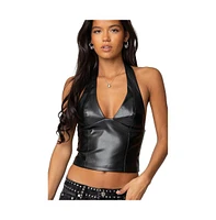 Edikted Womens Tana Faux Leather Halter Top