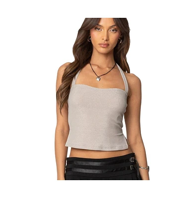 Edikted Womens Steel Side Slit Halter Top