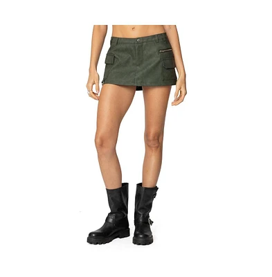 Edikted Womens Faux Leather Cargo Micro Skort