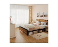 gaomon Full Size Bed Frame with Wood Headboard, Full Platform Bed Frame with Under Bed Storage and Metal Legs, Noise Free, No Box Spring Needed