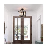 Slickblue Round 4-Light Metal Wood Farmhouse Ceiling Lamp - Semi-Flush Mount