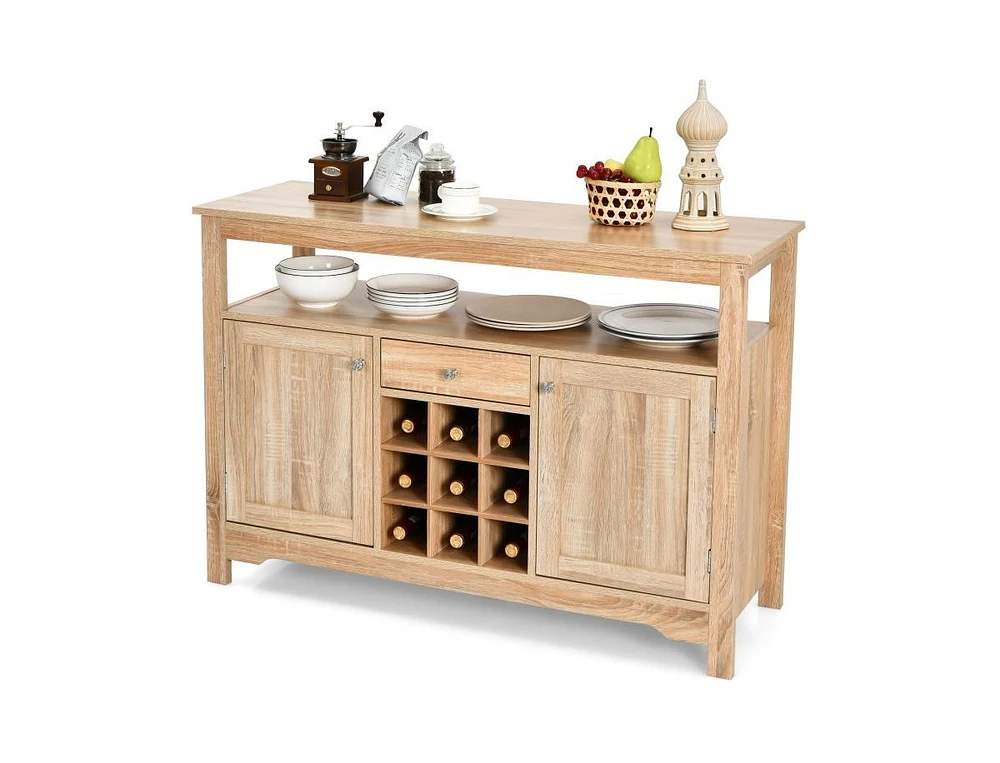 Slickblue Rustic Wood Sideboard Buffet Cabinet with Wine Rack and Ample Storage Shelves