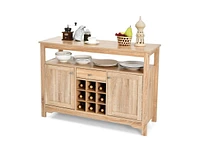 Slickblue Rustic Wood Sideboard Buffet Cabinet with Wine Rack and Ample Storage Shelves