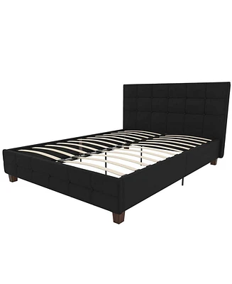 Slickblue Linen Upholstered Platform Bed Frame with Padded Headboard for Modern Bedrooms