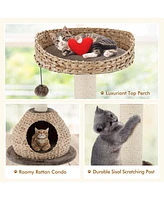 Gymax 28'' Hand-Made Cat Tree Tower Natural Bowl Shaped w/Perch