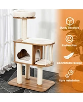 Gymax 46'' Modern Wooden Cat Tree with Platform & Washable Cushions for Kittens & Cats