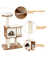 Gymax 46'' Modern Wooden Cat Tree with Platform & Washable Cushions for Kittens & Cats