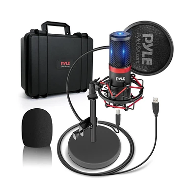 Pyle Usb Computer Microphone Kit with Shock Mount, Pop Filter, and Desktop Stand for Streaming and Recording