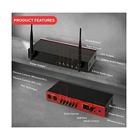 Pyle Uhf Wireless Microphone System with Bluetooth - Dual Channel, 2 Handheld Mics, Portable Mixer, Red