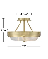 Regency Hill Carmine 13" Modern Semi Flush-Mount Ceiling Light Fixture Kitchen Foyer Hallway Round Brass Finish Glass Bedroom Bathroom Entryway Living