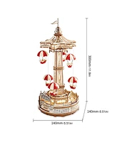 Robotime 3D Wooden Puzzle Parachute Tower Diy Model Gift for Birthday Children Adult, 5.51"5.51"11.8"