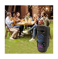 Pyle Dual 8” Bluetooth Portable Pa Speaker with Flashing Party Lights, MP3/Usb/Fm Radio & Rechargeable Battery