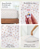 California Design Den Twin Floral Sheet Set, Soft 100% Cotton Sateen, 3 Pc Deep Pocket Sheets & Pillowcase Set - Chic