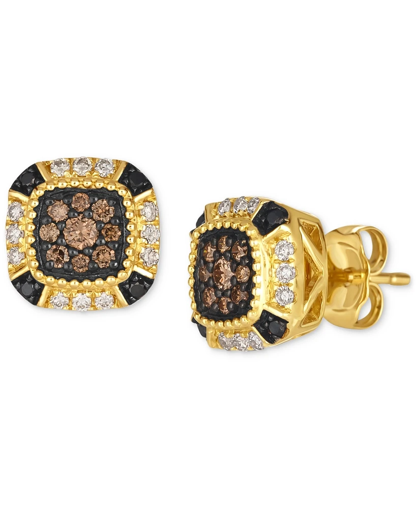 Le Vian Chocolate Diamond (1/5 ct. t.w.), Nude Diamond (1/6 ct. t.w.) & Blackberry Diamond (1/20 ct. t.w.) Stud Earrings in 14k Honey Gold